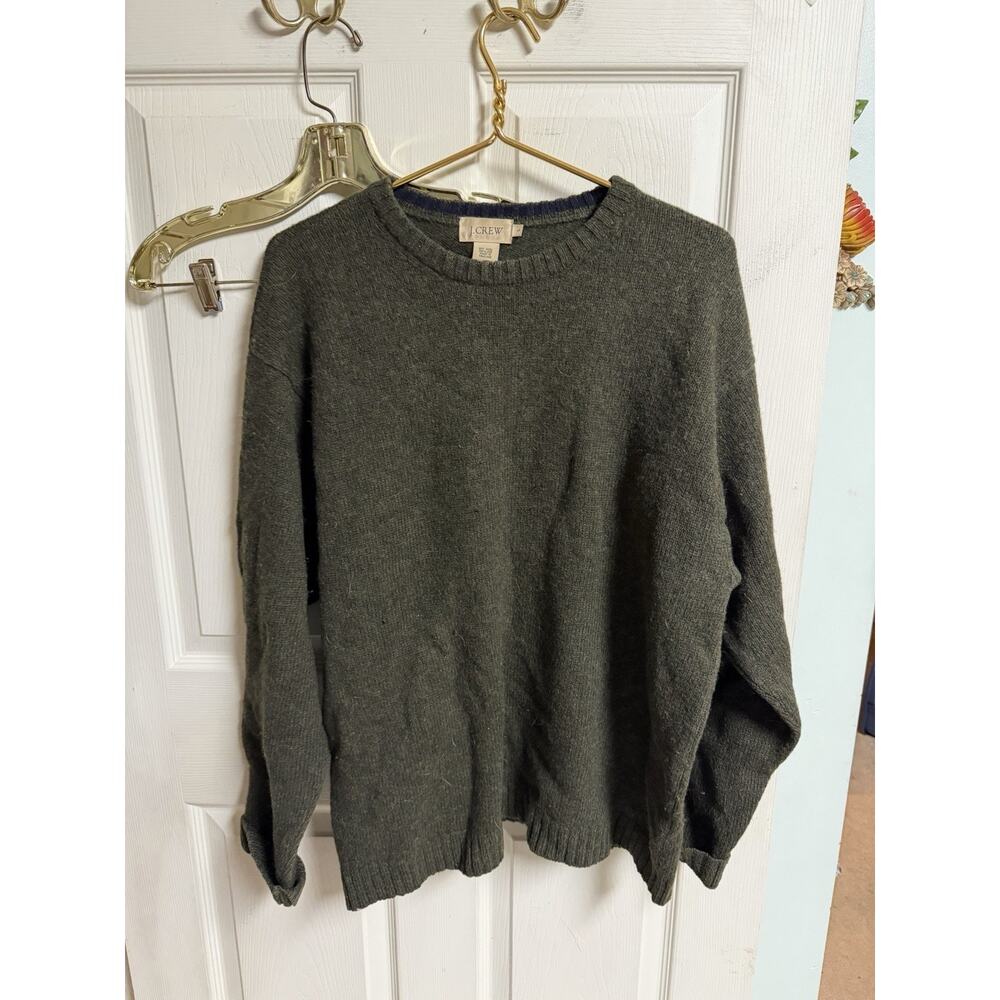 J Crew Sweater Mens Large 48w Shetland Wool V Neck Knit Pullover Green Y2k